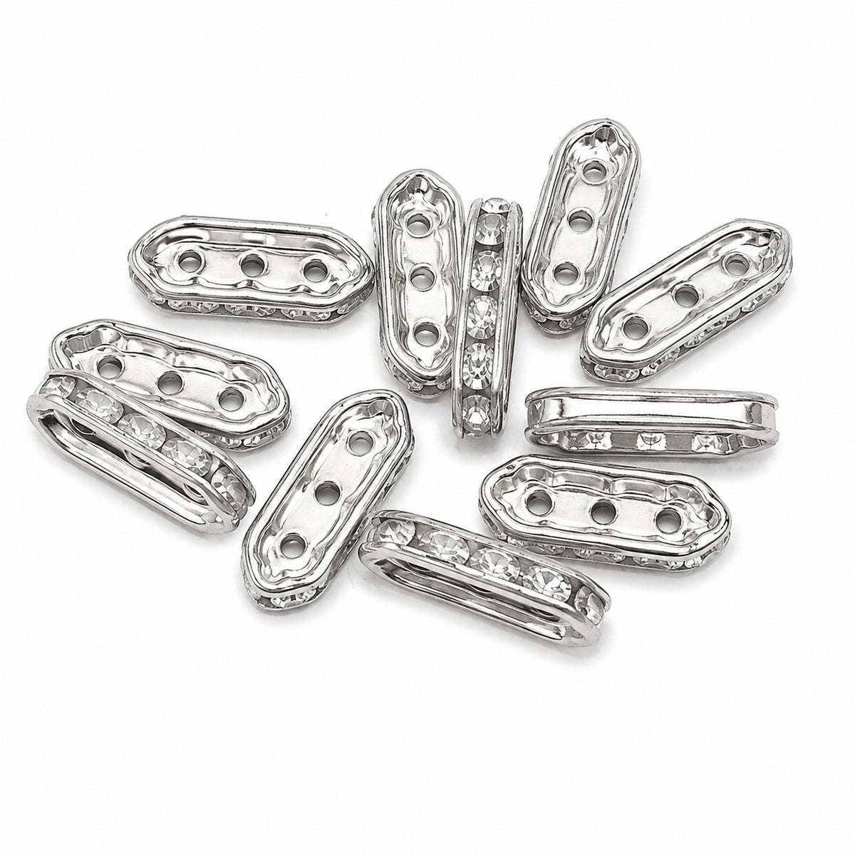 20 Pcs 3 Hole Rhinestone Spacer Bars Silver | Crystal Connector Spacer Beads for Jewelry Making