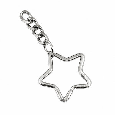 5 Pcs 35mm Star Key Ring Findings | Silver Metal Star Keychain Rings with Extension Chain