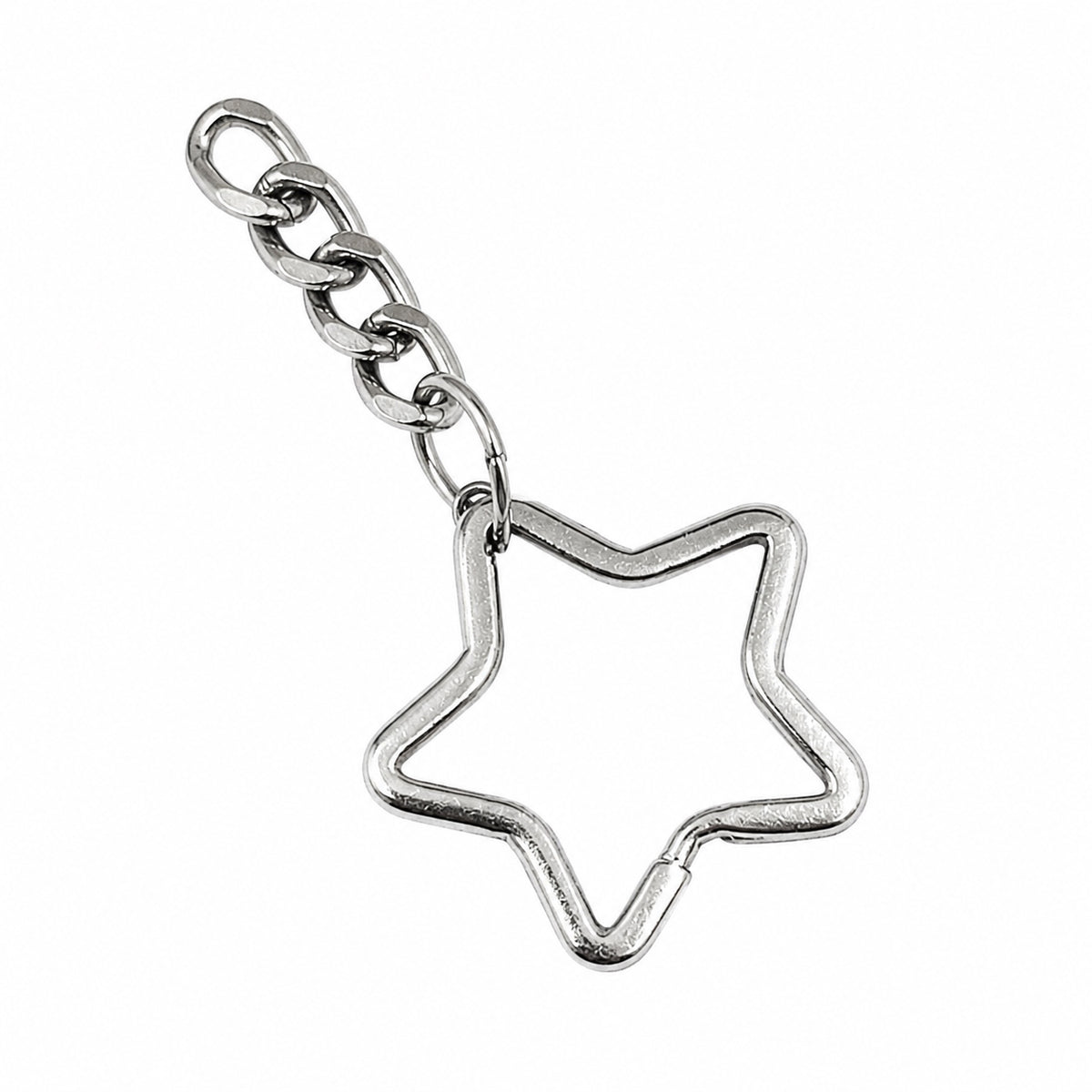 5 Pcs 35mm Star Key Ring Findings | Silver Metal Star Keychain Rings with Extension Chain