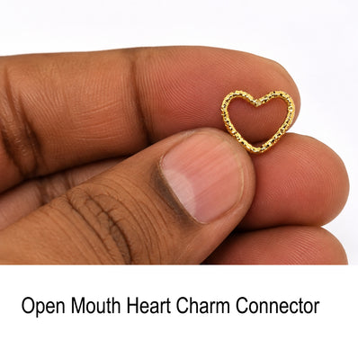 50 Pcs Open Heart Charm Connectors, 14x12mm Gold Plated Open Heart Links for DIY Jewelry Making, Bracelet & Necklace Connectors