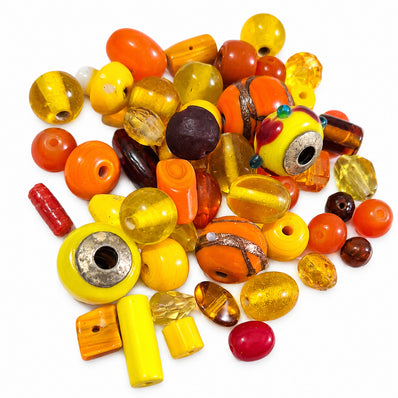 200 Grams Vintage Handmade Glass Beads Mix – Assorted Shapes & Uneven Sizes Yellow tone