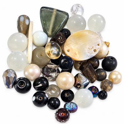 200 Grams Vintage Handmade Glass Beads Mix – Assorted Shapes & Uneven Sizes Black & White
