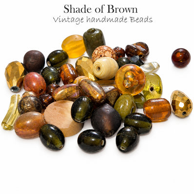 200 Grams Vintage Handmade Glass Beads Mix – Assorted Shapes & Uneven Sizes Brown Shade