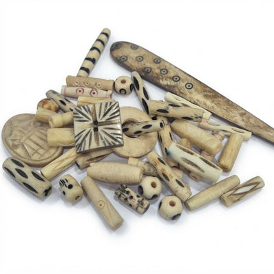 200 Pcs Pack, Bone Mix Beads Mostly Carved for jewelry making, 3 shown for variation