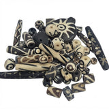 100pcs Pack Natural Bone Batik Bead Mix – Tribal Pattern Beads for Vintage Jewelry Making