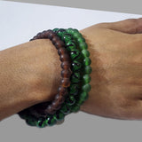 3 Sets brown and green bracelets of handmade glass beads
