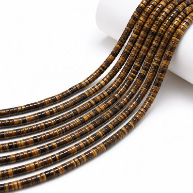 Natural Tiger Eye Heishi Disc Beads 4x2mm – Semi Precious Gemstone Spacer Beads, 15 Inch Strand, Approx. 150–154 Beads for Jewelry Making