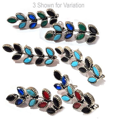 3 Pairs Pack-Oxidized Silver Earring Stud with Loop – Leaf Design Stone Stud Connectors – DIY Jewelry Making Findings – Random Color Mix
