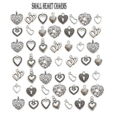 50/Pcs heart Mix Charms Silver Oxidized