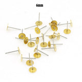 100pcs. (6mm)Raw Brass Stainless Steel Post, Pad, Stainless Steel Earring Posts With Raw Brass Flat Pad, Ear Studs
