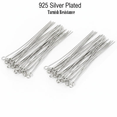 50 pcs head pins 38 inches long, tarnish Resistant Silver 925 plated on brass material