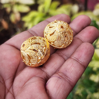 4 PCS GOLD ANTI TARNISH PLATED FILIGREE BRASS MATERIAL HANDMADE BEADS IN SIZE ABOUT 26x28MM