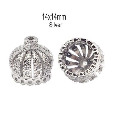 2 PIECES PACK' CZ MICRO PAVE Crown Cap, CUBIC ZIRCONIA PAVE BEADS, CZ SPACE BEADS'14x14 MM
