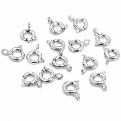 6mm Round Spring Ring Clasps for Jewelry Making – Silver Plated Round Clasps – Pack of 10 Pieces