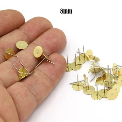 50 pcs Brass Earring post, Stud earrings, Brass flat pad earrings, 8x12mm, Earring Supplies, Brass findings