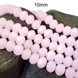 10 MM RONDELLE SHAPE, ROSE QUARTZ OPAQUE COLOR, CRYSTAL GLASS BEADS, SOLD PER STRAND/LINE PACK