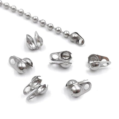 100 PIECES PACK'  FITS 1.5 MM BALL CHAIN' RHODIUM SILVER/NICKEL CLAMSHELL CALOTTE END CAP KNOT COVER