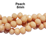 Peach Color, Per Line 8mm Faceted Opaque Rondelle Shaped Crystal Beads