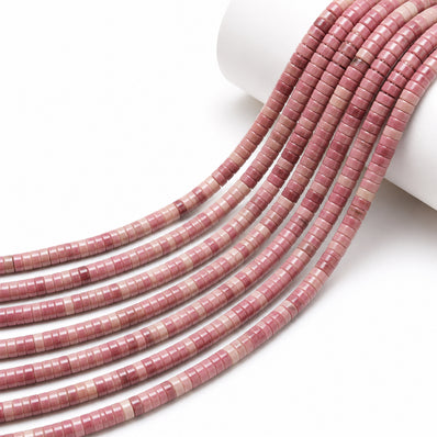 Natural Rhodonite Heishi Disc Beads 4x2mm – Semi Precious Gemstone Spacer Beads, 15 Inch Strand, Approx. 150–154 Beads for Jewelry Making