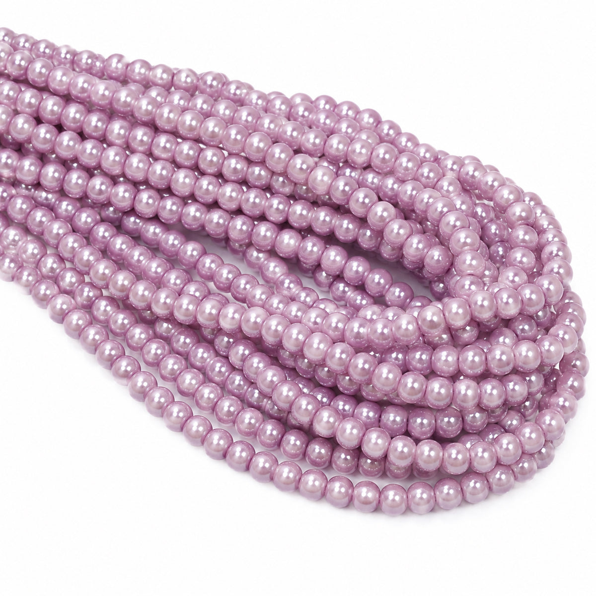 4mm Round Glass Pearl Beads – Light Lavender Pearl Finish – Approx. 210 Beads Per String – Jewelry Making Supplies
