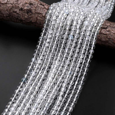 3 LINES PACK' 4 MM ROUND 16' SMOOTH CRYSRAL GLASS BEADS