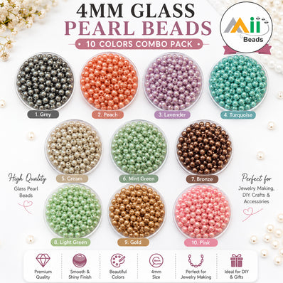 Loose, 4MM Glass Pearl Beads Combo Pack – 10 Colors Round Pearl Beads for Jewelry Making, Smooth Shiny Spacer Beads, 200 Pieces Each Color, Total 2000 Beads