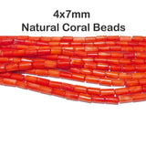 Natural Bamboo Coral Tube Beads 4x7mm | Taiwan Made | Bright Coral Red Cylinder Loose Gemstone Beads | Approx. 65 Beads Per Strand | Premium Jewelry Making Supplies
