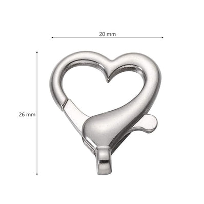 2 PIECES PACK' RHODIUM SILVER BIG SIZE HEART LOBSTER CLASP