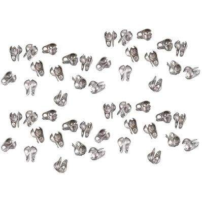 100 PIECES PACK'  FITS 1.5 MM BALL CHAIN' RHODIUM SILVER/NICKEL CLAMSHELL CALOTTE END CAP KNOT COVER