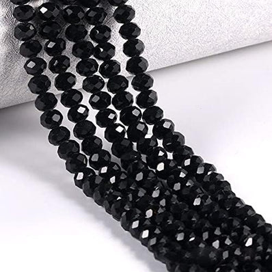 1 STRING/LINE PACK' SIZE APPROX 8x6 MM' BLACK ROUNDEL TYRE CRYSTAL GLASS BEADS