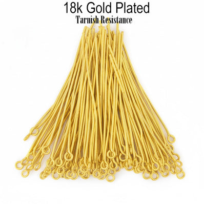72mm Size,50 pcs Eye pins long, tarnish Resistant Gold plated on brass material