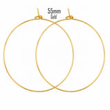 55mm Gold Plated Stainless Steel Wire Hoop Earring Making Findings Components – Pack of 40 Pieces (20 Pairs) | Thin Round Hoops for DIY Jewelry Making