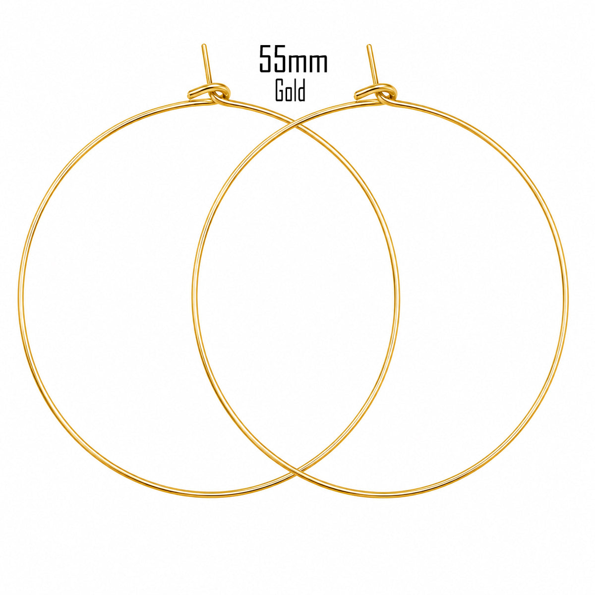 55mm Gold Plated Stainless Steel Wire Hoop Earring Making Findings Components – Pack of 40 Pieces (20 Pairs) | Thin Round Hoops for DIY Jewelry Making