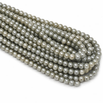 4mm Round Glass Pearl Beads – Silver Grey Pearl Finish – Approx. 210 Beads Per String – Jewelry Making Supplies