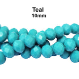 Teal Green Color, Per Line 10mm Faceted Opaque Rondelle Shaped Crystal Beads