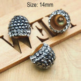 4pcs Pkg. Bead Caps Black and crystal stone inlay in size about 14mm