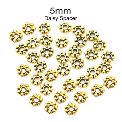 200 Pcs Pack, 5mm Metal Oxidized Beads Size About  5mm, Daisy Flower, Gold Oxidized