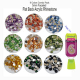 4500+ Stones 5MM SIZE FLATBACK faceted ACRYLIC RHINESTONE FOR ART AND CRAFTS WORK in 9 colors each 500+ pcs