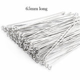 65mm Silver Shiny Plated Eye Pins for Jewelry Making, Iron Wire – 50 Grams Pack
