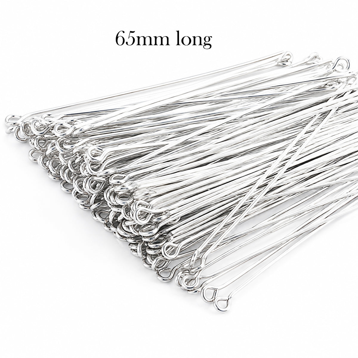 65mm Silver Shiny Plated Eye Pins for Jewelry Making, Iron Wire – 50 Grams Pack