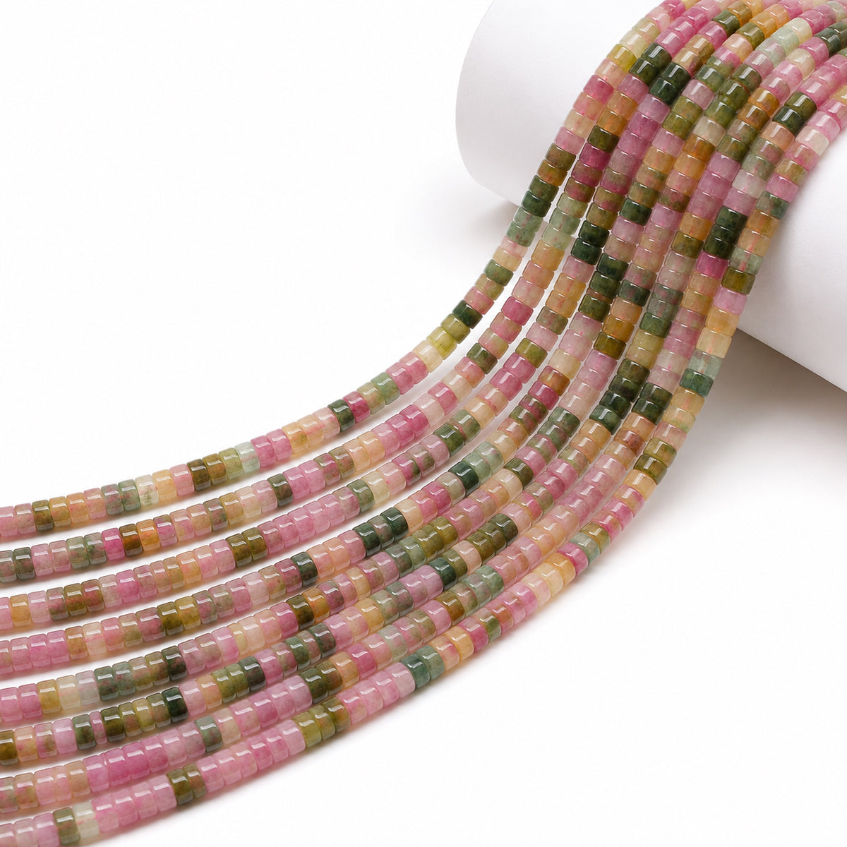 Natural Watermelon Tourmaline Heishi Disc Beads 4x2mm – Genuine Semi Precious Gemstone Spacer Beads, 15 Inch Strand, Approx. 150–154 Beads