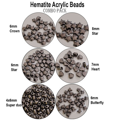 6 designs combo pack, Gunmetal black, hematite beads combo pack