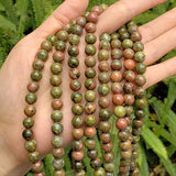 UNAKITE SIZE 8 MM APPROX SEMI-PRECIOUS BEADS, SOLD BY STRAND ABOUT 14" ABOUT (42-43) BEADS