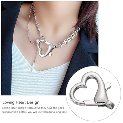 2 PIECES PACK' RHODIUM SILVER BIG SIZE HEART LOBSTER CLASP