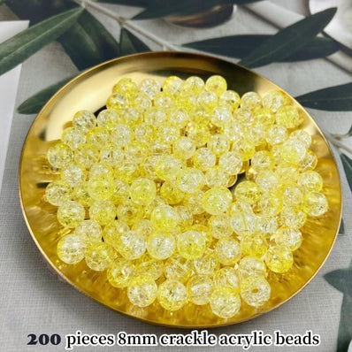 200 PIECES PACK OF 8 MM ROUND YELLOW COLOR ACRYLIC CRACKLE ICE BEADS
