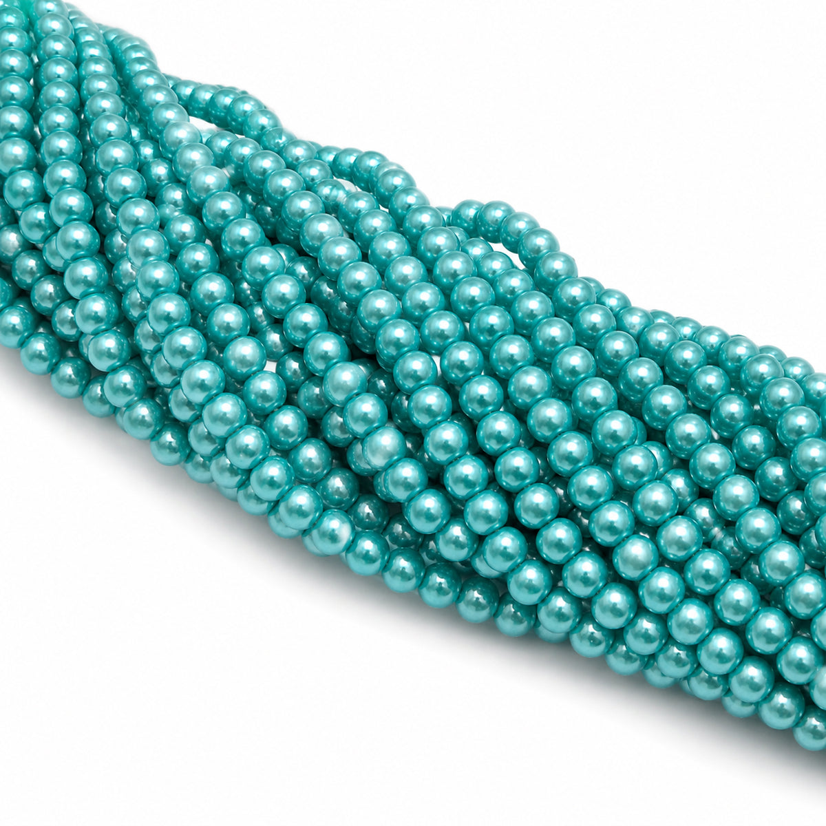 4mm Round Glass Pearl Beads – Turquoise Blue Pearl Finish – Approx. 210 Beads Per String – Jewelry Making Supplies