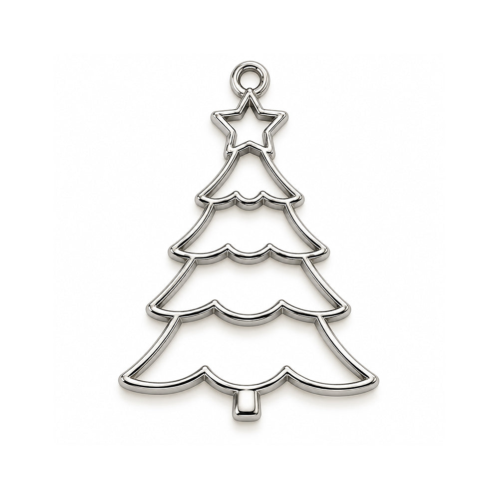 5Pcs Pack Stainless Steel Plated Christmas Tree Bezel Charm Pendant 40x30mm