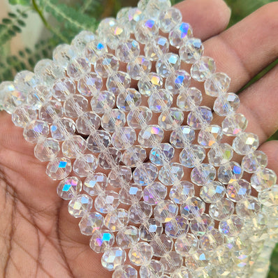 1 LINE/STRING PACK' 8 MM AB LUSTURE RONDEL TYRE CRYSTAL GLASS BEADS