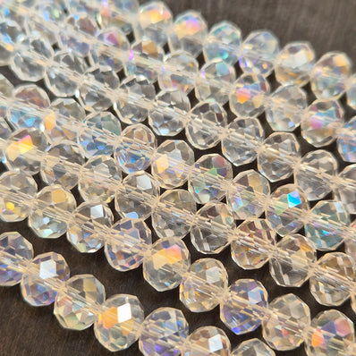 1 LINE/STRING PACK' 8 MM AB LUSTURE RONDEL TYRE CRYSTAL GLASS BEADS