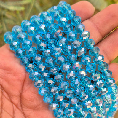 1 LINE/STRING PACK' 8 MM AB LUSTURE RONDEL TYRE CRYSTAL GLASS BEADS